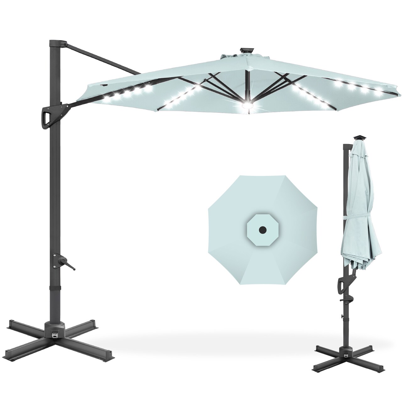 Best Choice Products 10ft 360-Degree Solar LED Lit Cantilever Patio Umbrella, Outdoor Hanging Shade